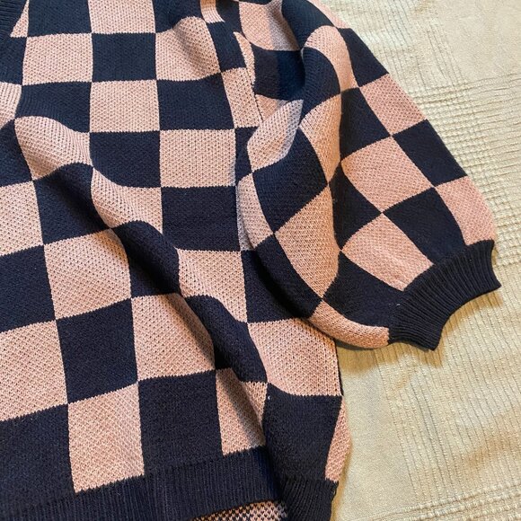 So Money Oversized Checkerboard Knit in Black + Mocha 2X/3X - Picture 3 of 4